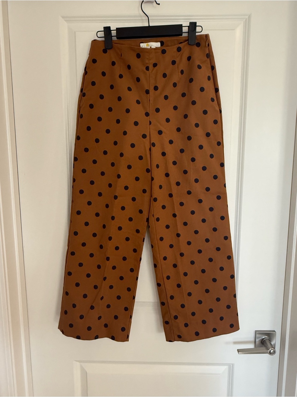 Boden Brown Wide-Leg Polka Dot Trousers with Black Dots